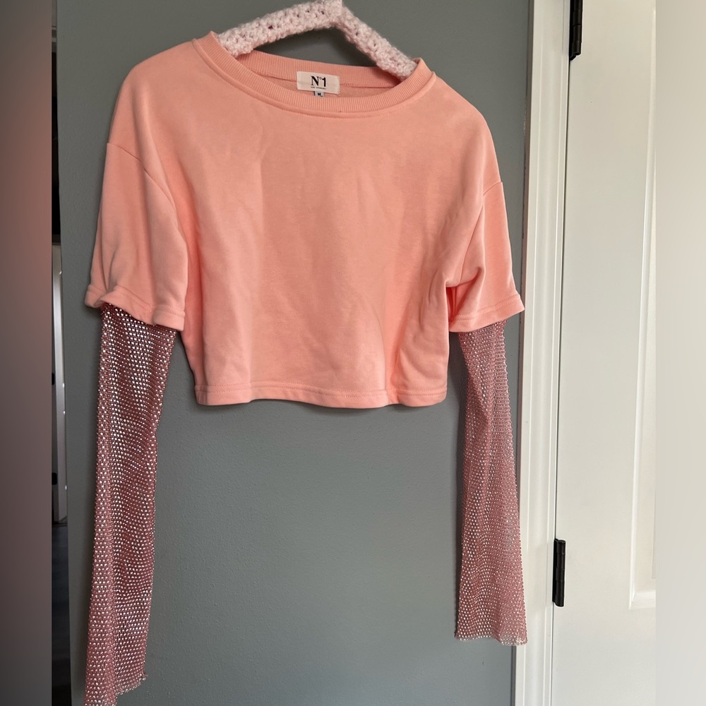 Embellished Sleeve Cropped Shirt